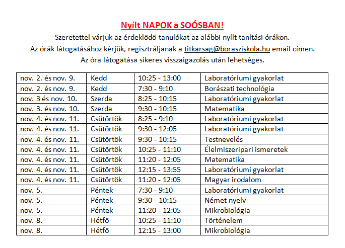 nyílt Napok a SOÓS-ban nyílt Napok a SOÓS-ban